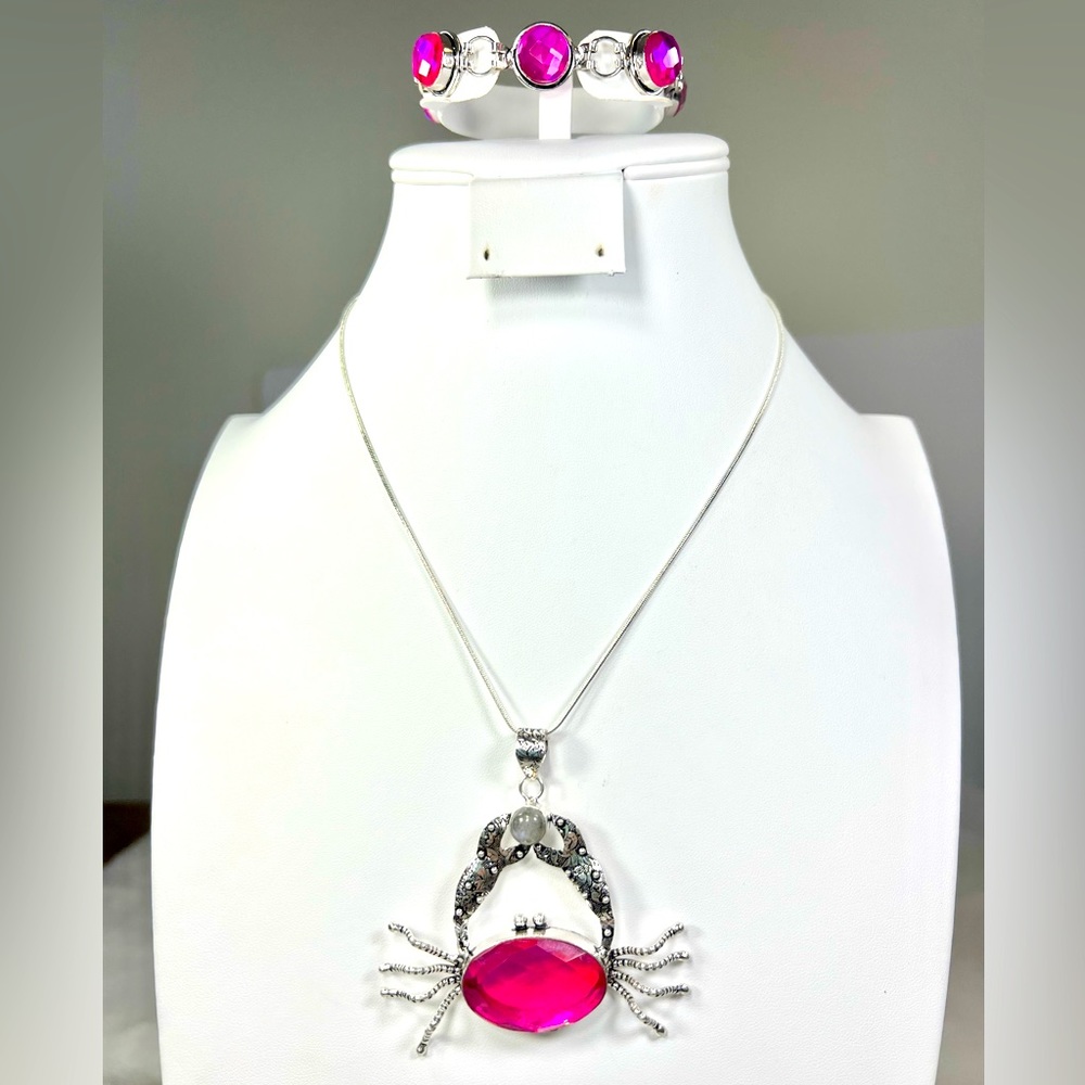 Pink 🔥 Fire Topaz 925 Large Crab Pendant & Bracelet